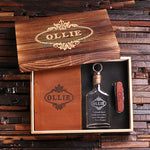 Personalized 4 PC Gift Set with Keepsake Box - Flask, Wood Knife, and Leather Journal