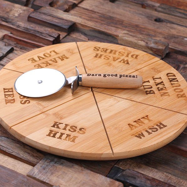 Personalized Pizza Cuttng Board with Personalized Pizza Cutter