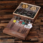 Poker Set with Flasks,  Personalized Poker Chips, Cards, Dice, Shot Cups, and Snack Holders:         Three varieties -  HUNTER, GENTLEMAN, EXPLORER