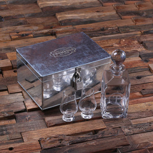 Personalized Whiskey Decanter and Sniffers with Steel Box and Lock