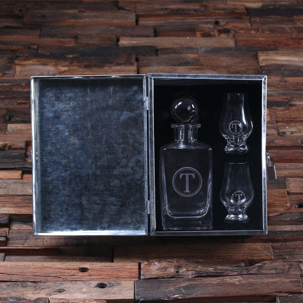 Personalized Whiskey Decanter and Sniffers with Steel Box and Lock