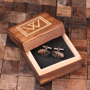 Personalized Engraved Cuff Links – Classic Oval With Wood Box