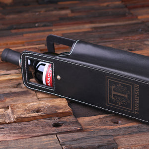 Personalized Leather Single Bottle Wine Holder in Brown or Black