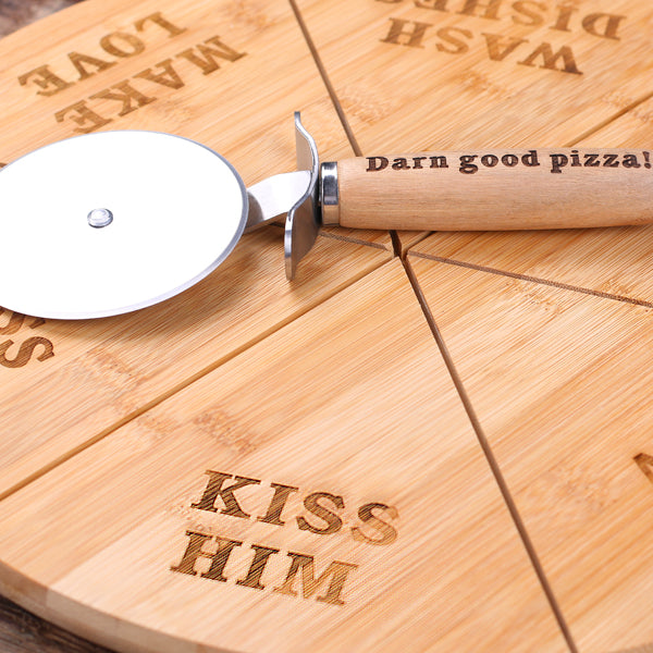 Personalized Pizza Cuttng Board with Personalized Pizza Cutter