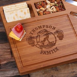Personalized Bamboo Wood Cutting Board and Serving Tray with Tools