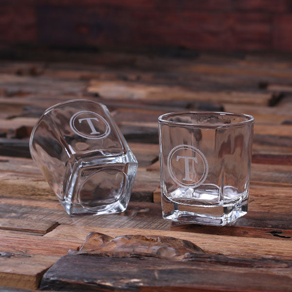 Personalized Decanter with Glass, 6 Stainless Steel Ice Cubes, and Wood Box