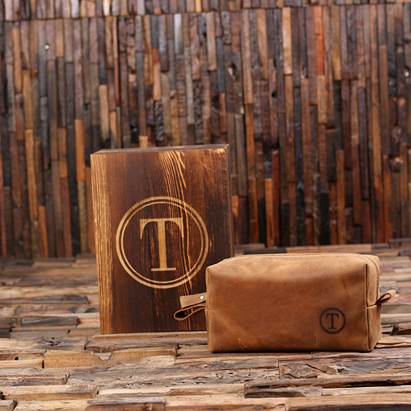 Personalized Leather Toiletry Bag, Dopp Kit, Shaving Kit with Box