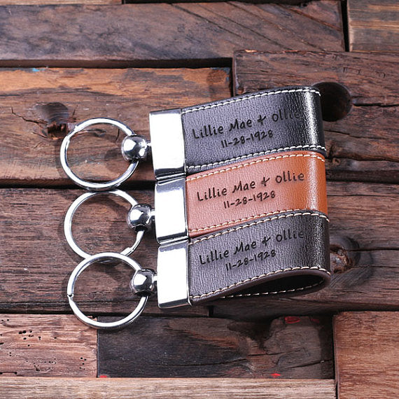 Personalized Leather Engraved Key Chain With Box – Black, Light Brown, And Dark Brown