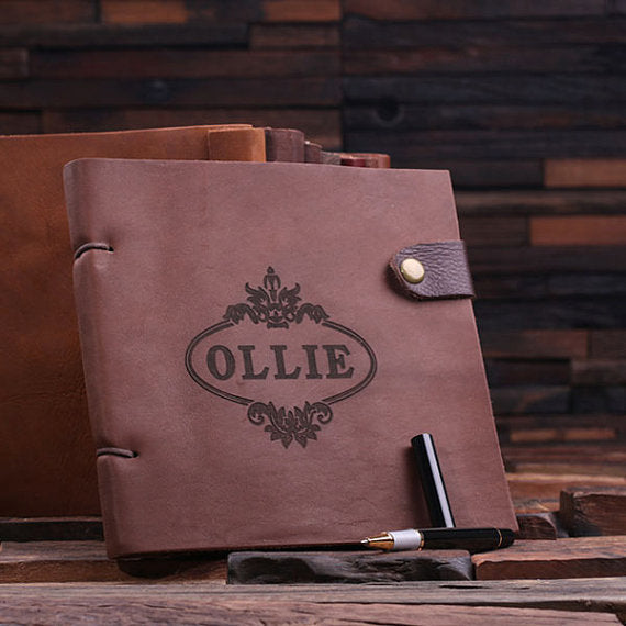 Personalized Brown Leather Travel Diary and Sketchbook