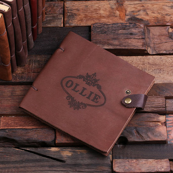 Personalized Brown Leather Travel Diary and Sketchbook