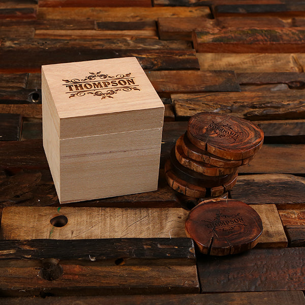 Personalized Wood Slice Coasters and Coaster Gift Box Set