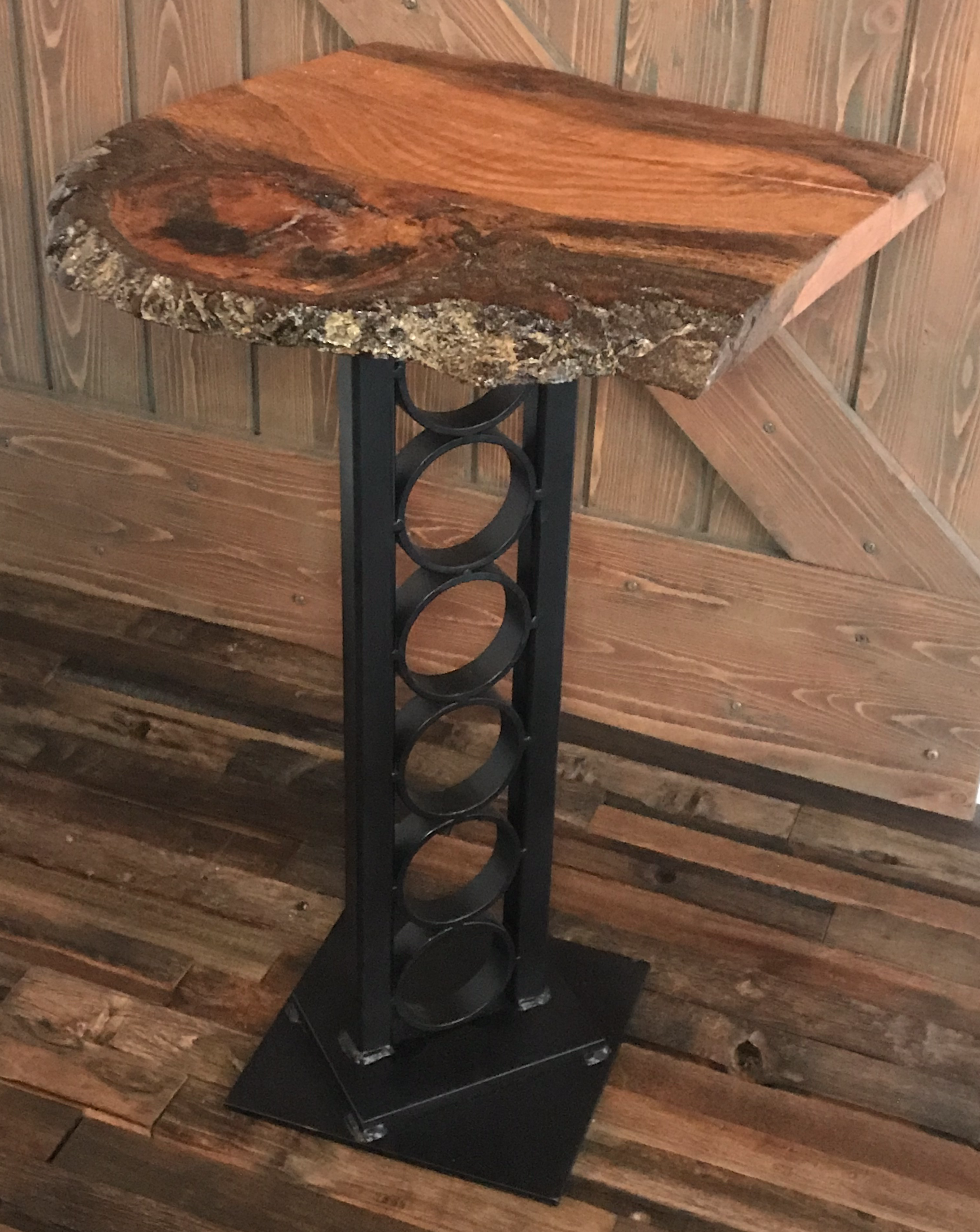 Hand Crafted Red Oak and Steel Live Edge End Table