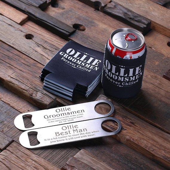 Personalized Beer Can Holder and Steele Bottle Opener